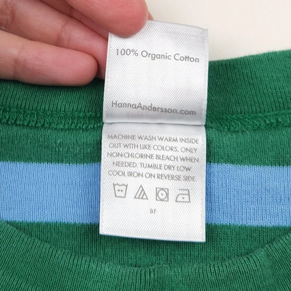 Hanna Andersson Green Blue Stripes Short Sleeve Pajama Shirt 130 cm US 8